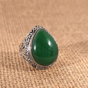 Bali Burmese Jade Ring Sterling Silver Size 9